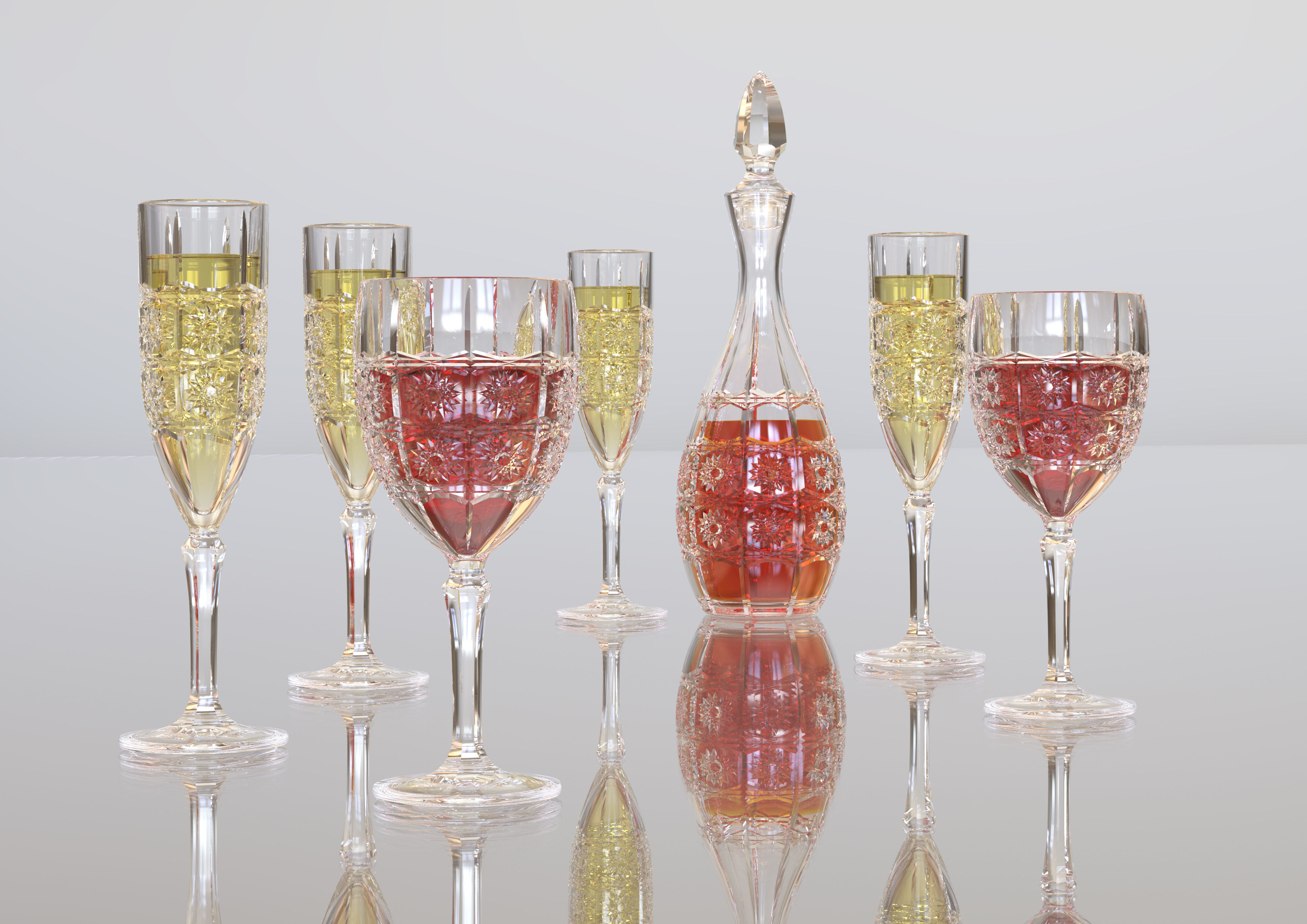 GLASS SET wine decanter and stemwares 3D model_1