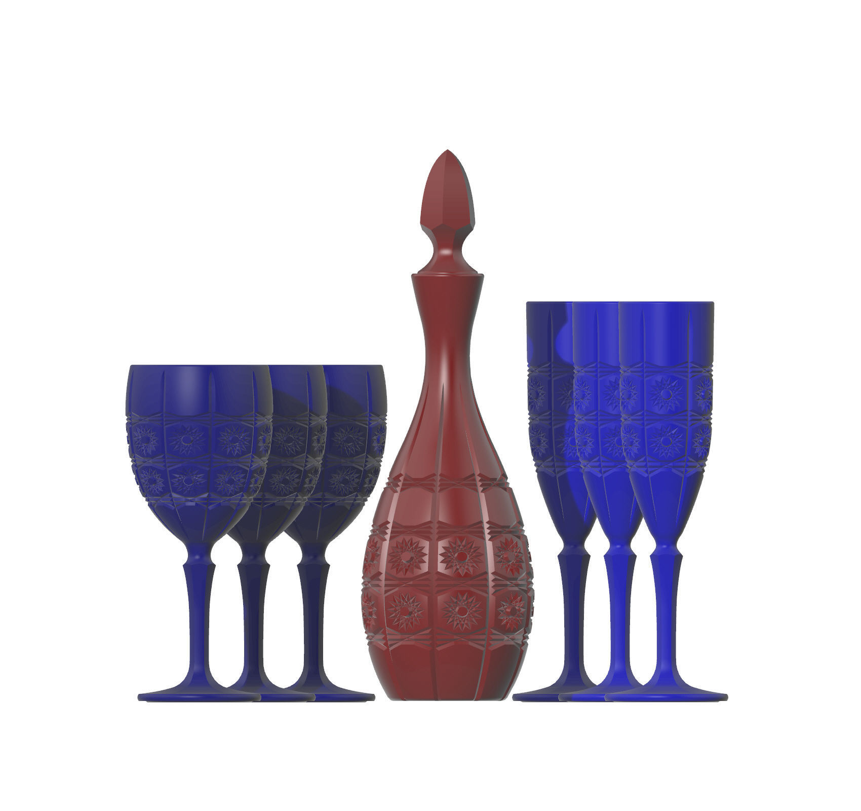 GLASS SET wine decanter and stemwares 3D model_7