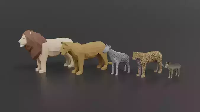 Low Poly African Predators 3D Model Collection