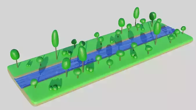 Low Poly River 3D Model area with trees and Free low-poly 3D model