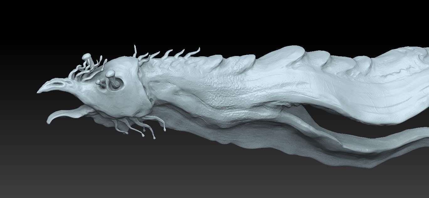 Aquatic Monster or Alien sculpt Low-poly 3D model_3