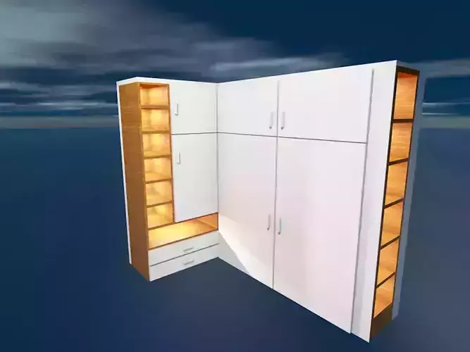 cabinet closet with shelves and drawers