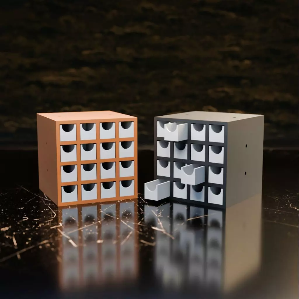 007M LA Unit Medium 16 Micro Drawer Storage Organiser 3D print model_0