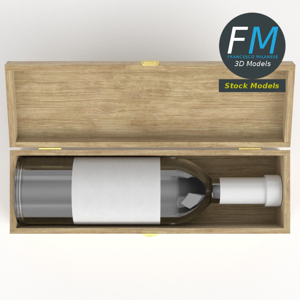 Wine bottle in a wooden box 3D model_6
