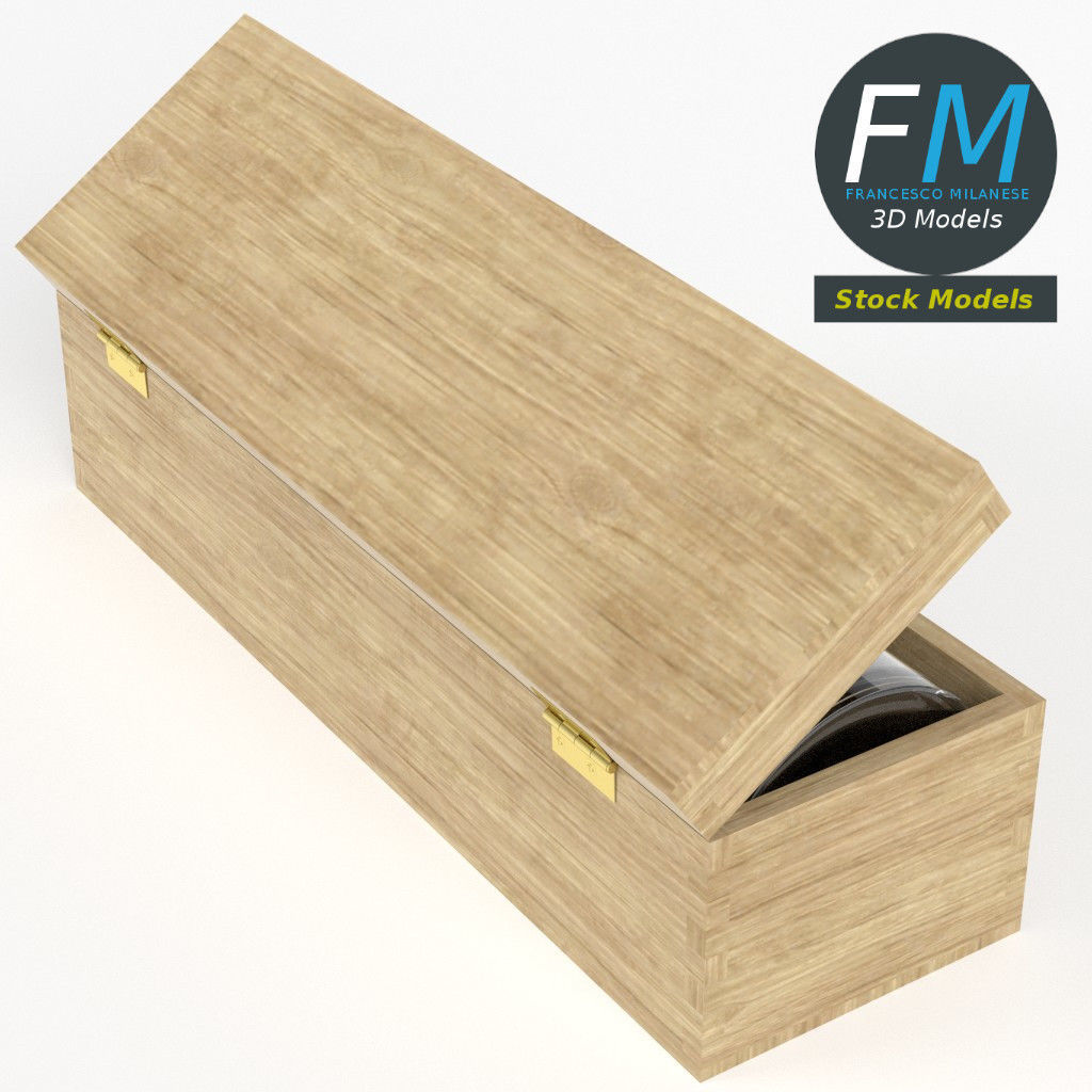 Wine bottle in a wooden box 3D model_2