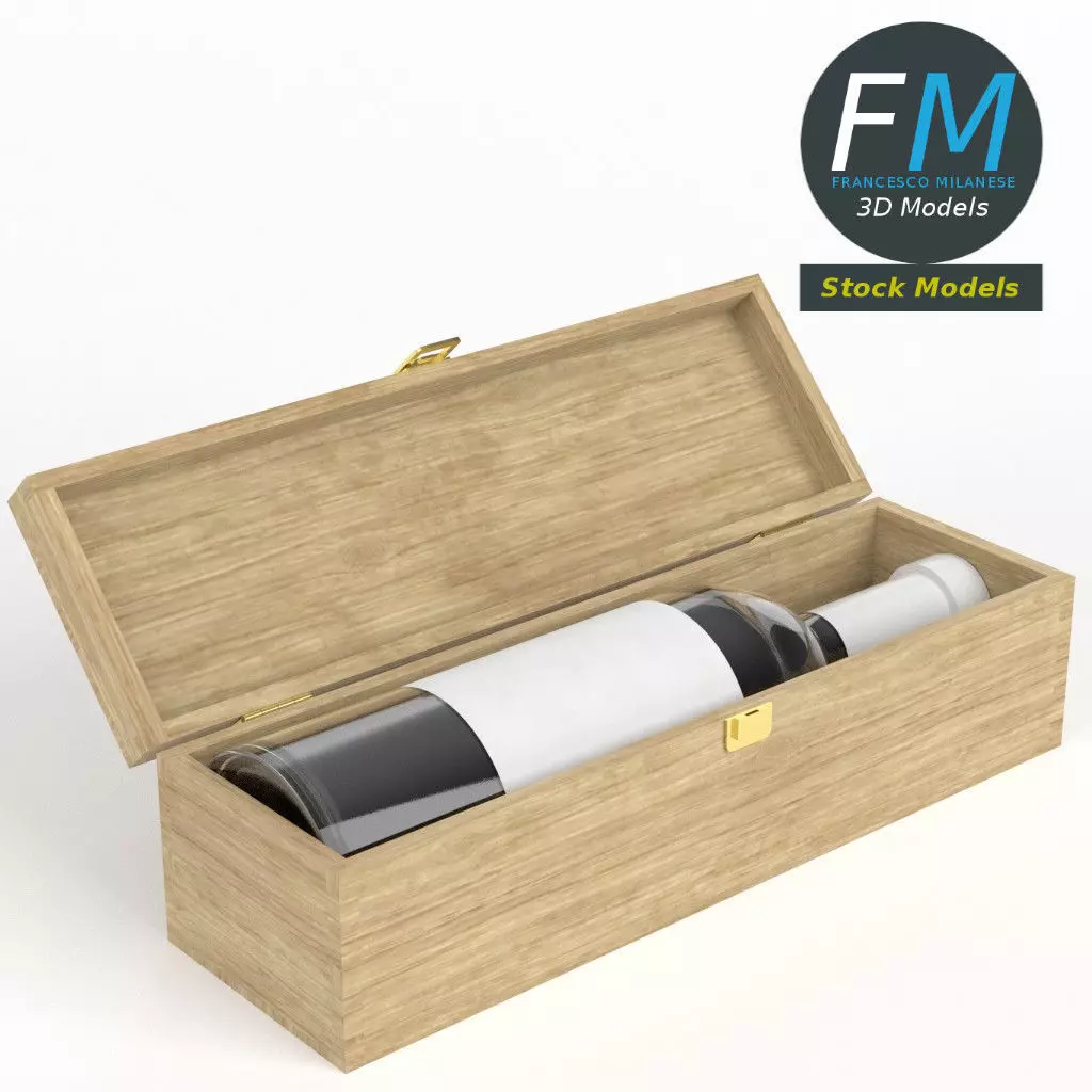 Wine bottle in a wooden box 3D model_0