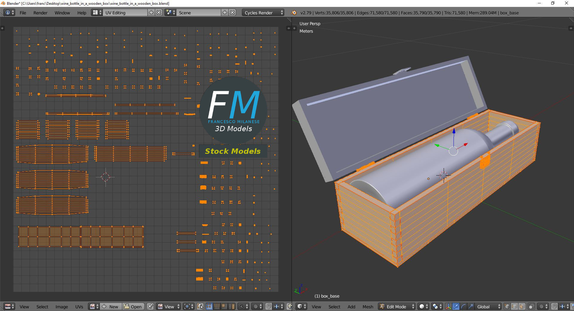 Wine bottle in a wooden box 3D model_10