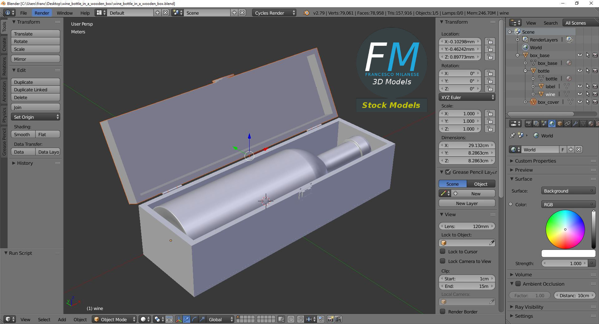 Wine bottle in a wooden box 3D model_9