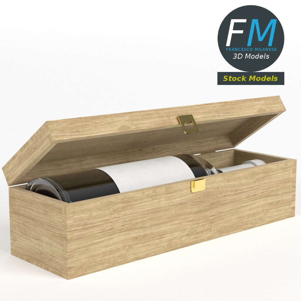 Wine bottle in a wooden box 3D model_3