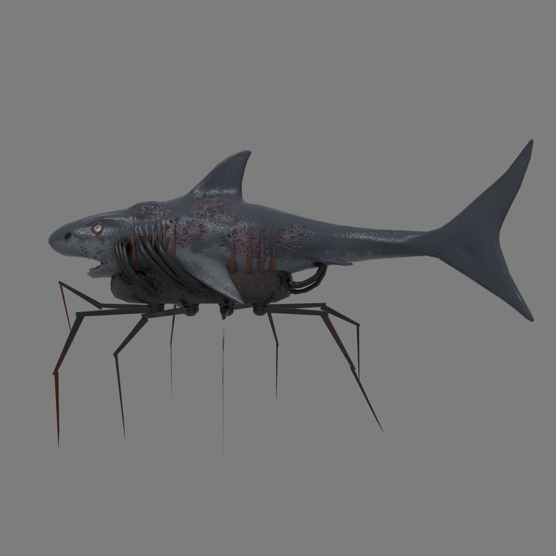 Shark on spider web Low-poly 3D model_2