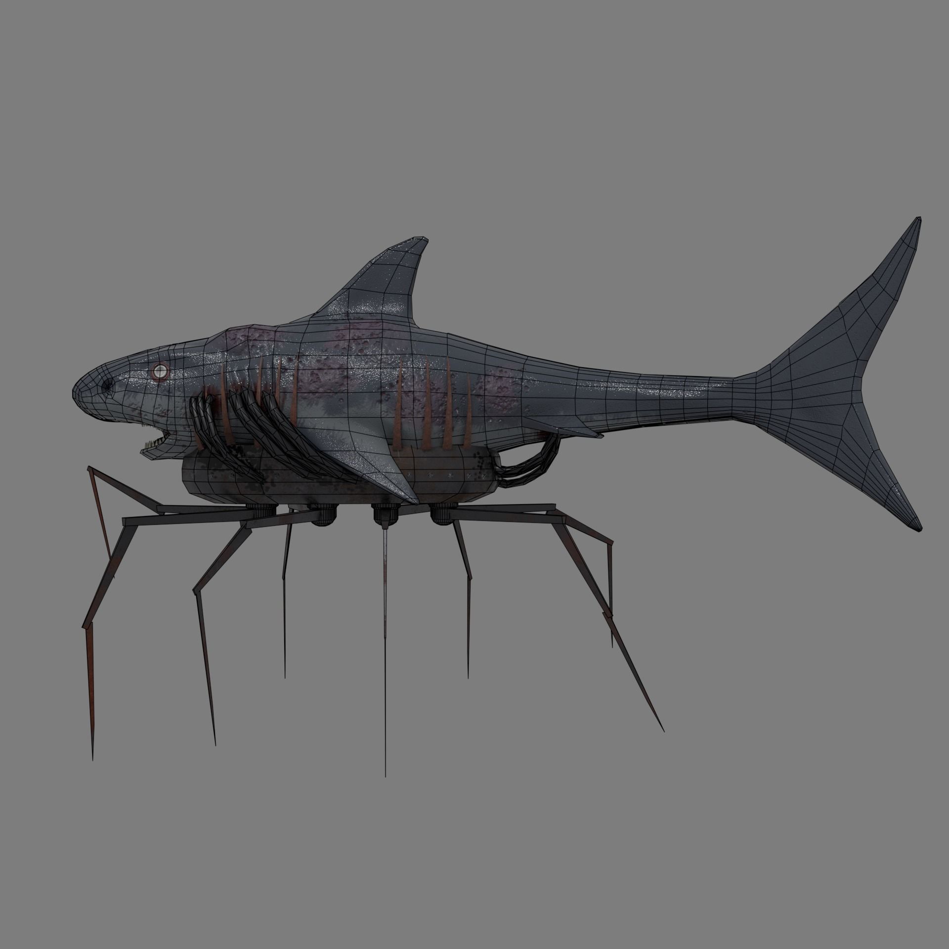 Shark on spider web Low-poly 3D model_5