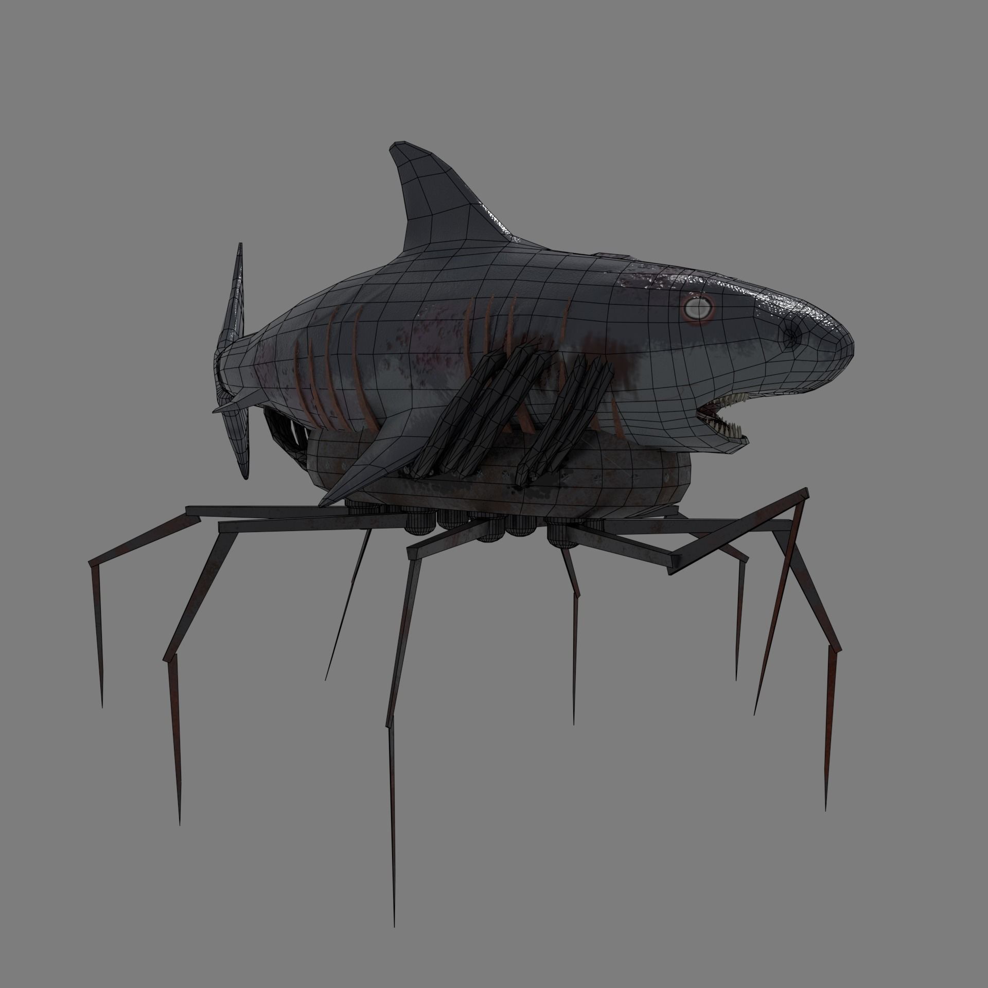 Shark on spider web Low-poly 3D model_6