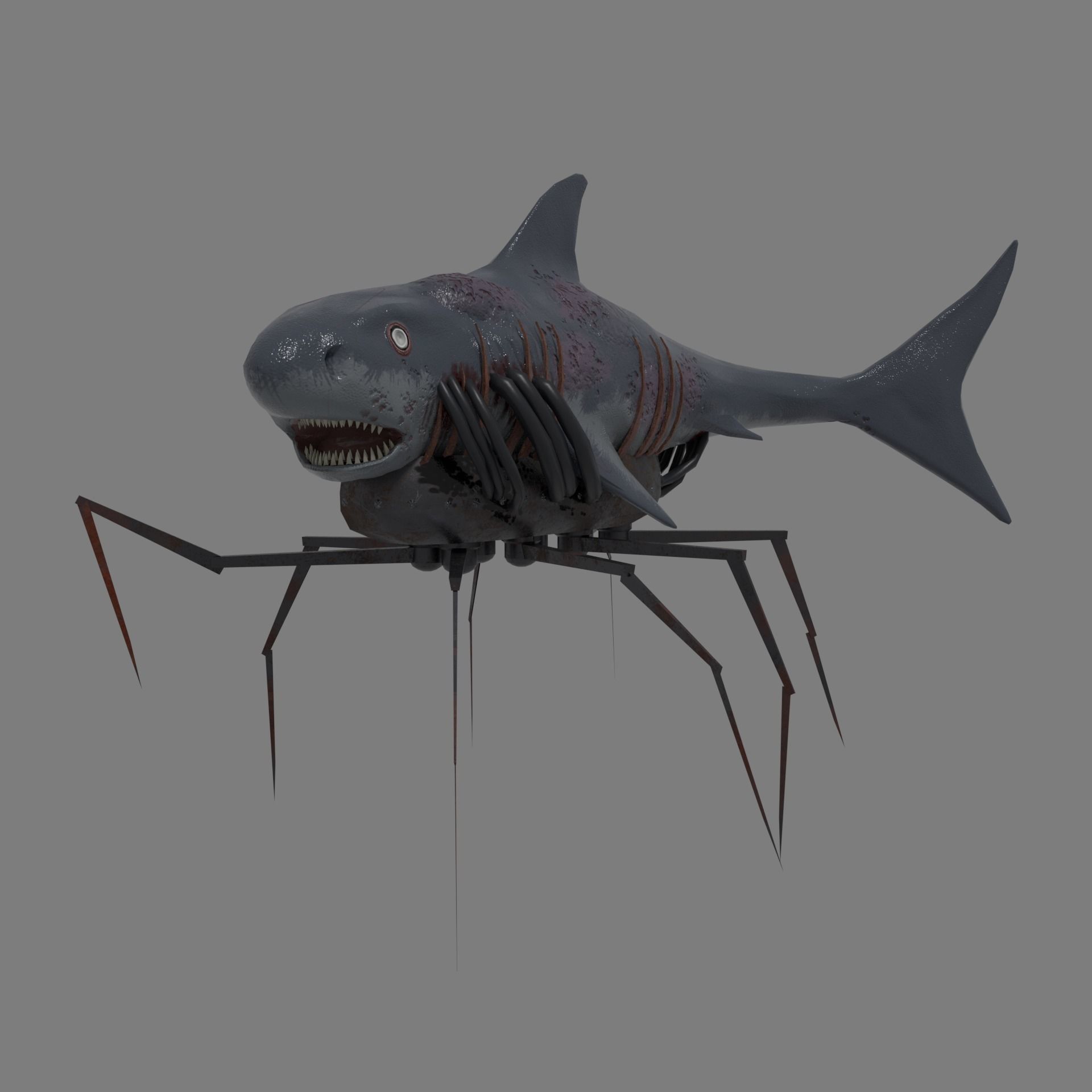 Shark on spider web Low-poly 3D model_1