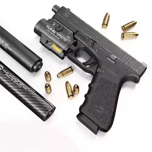  Pistol Glock 17 Gen4 and Flashlight with laser pointer 3D model