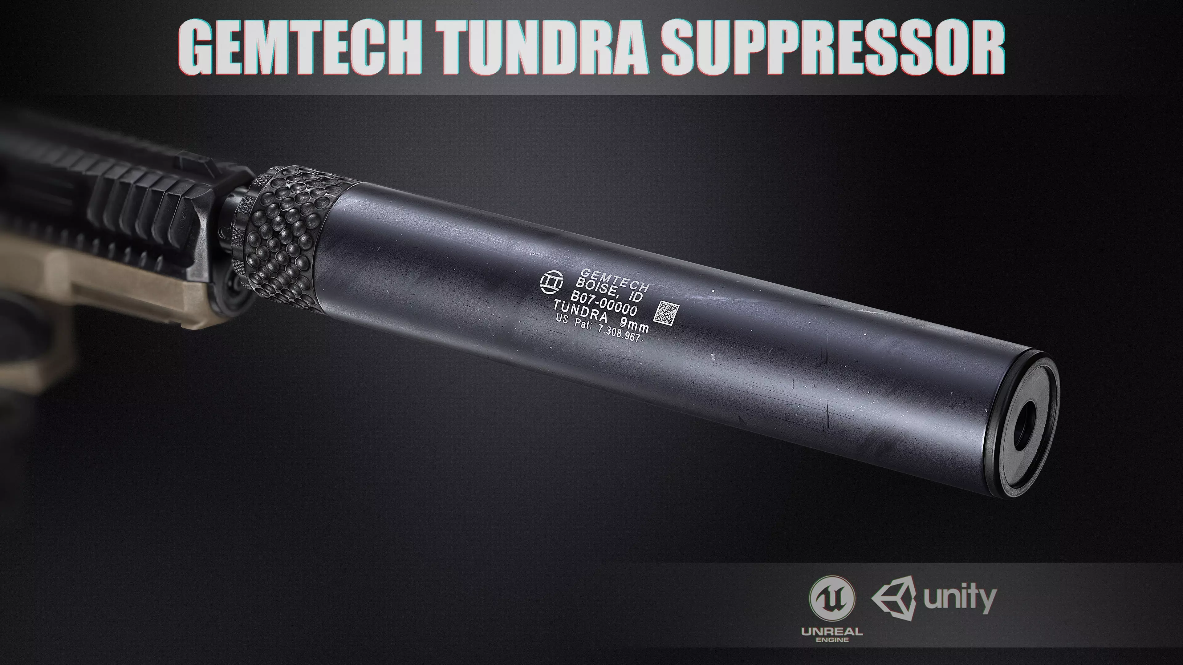 Gemtech Tundra Suppressor 9mm Low-poly 3D model