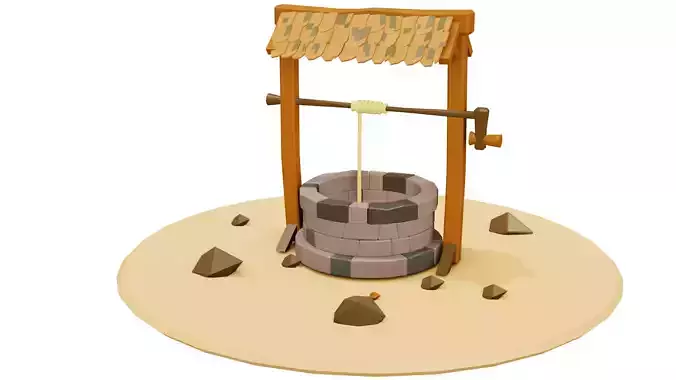 Low Poly Well water in desert