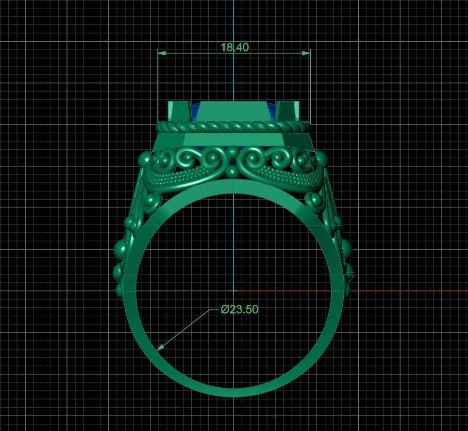 Emerald 16x14 Ring with filigree many sizes 3D print model_2