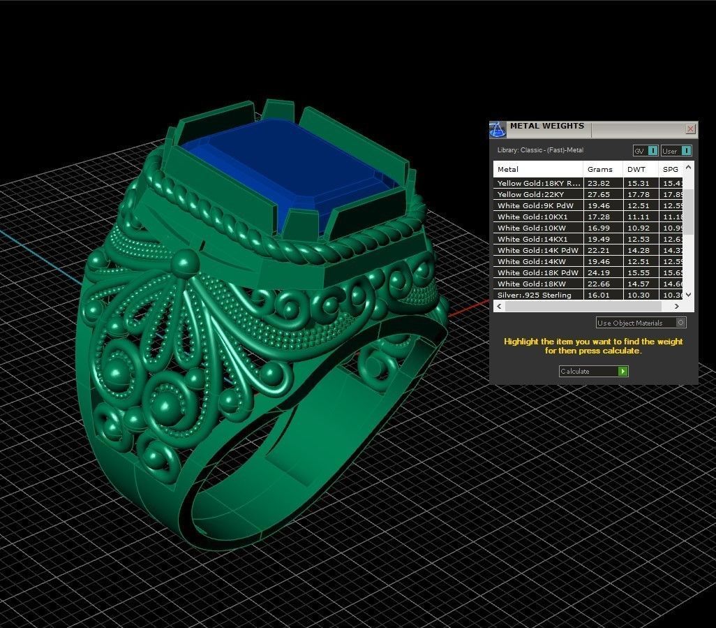 Emerald 16x14 Ring with filigree many sizes 3D print model_5