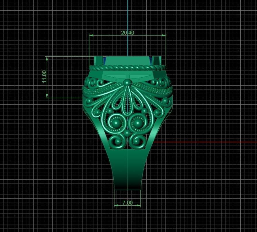 Emerald 16x14 Ring with filigree many sizes 3D print model_3
