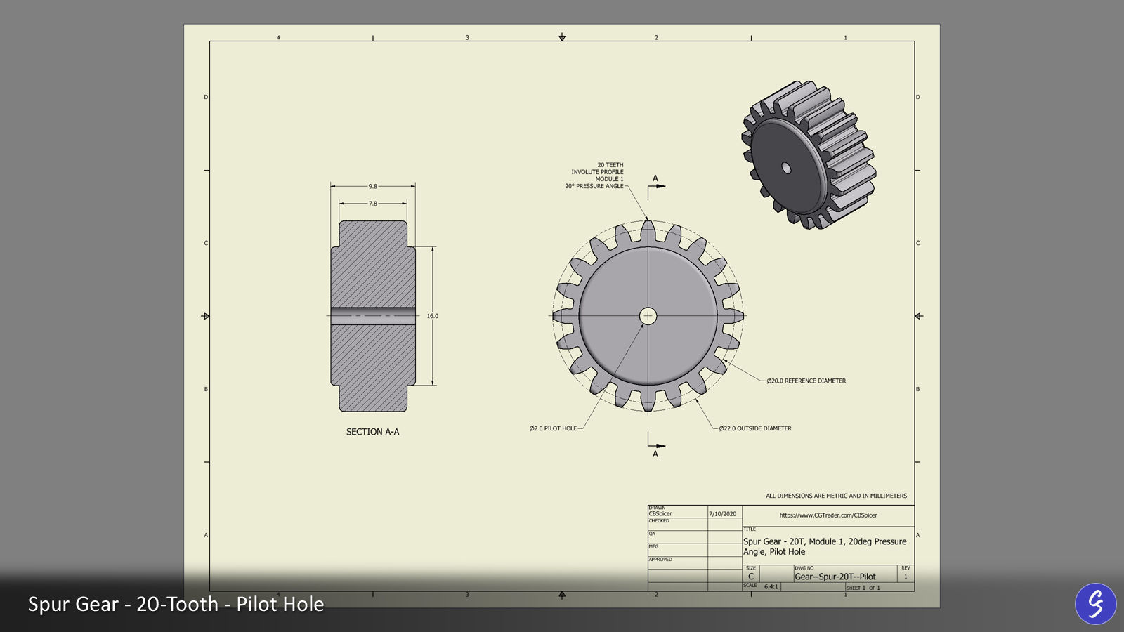 20-Tooth Spur Gear 03 3D print model_19