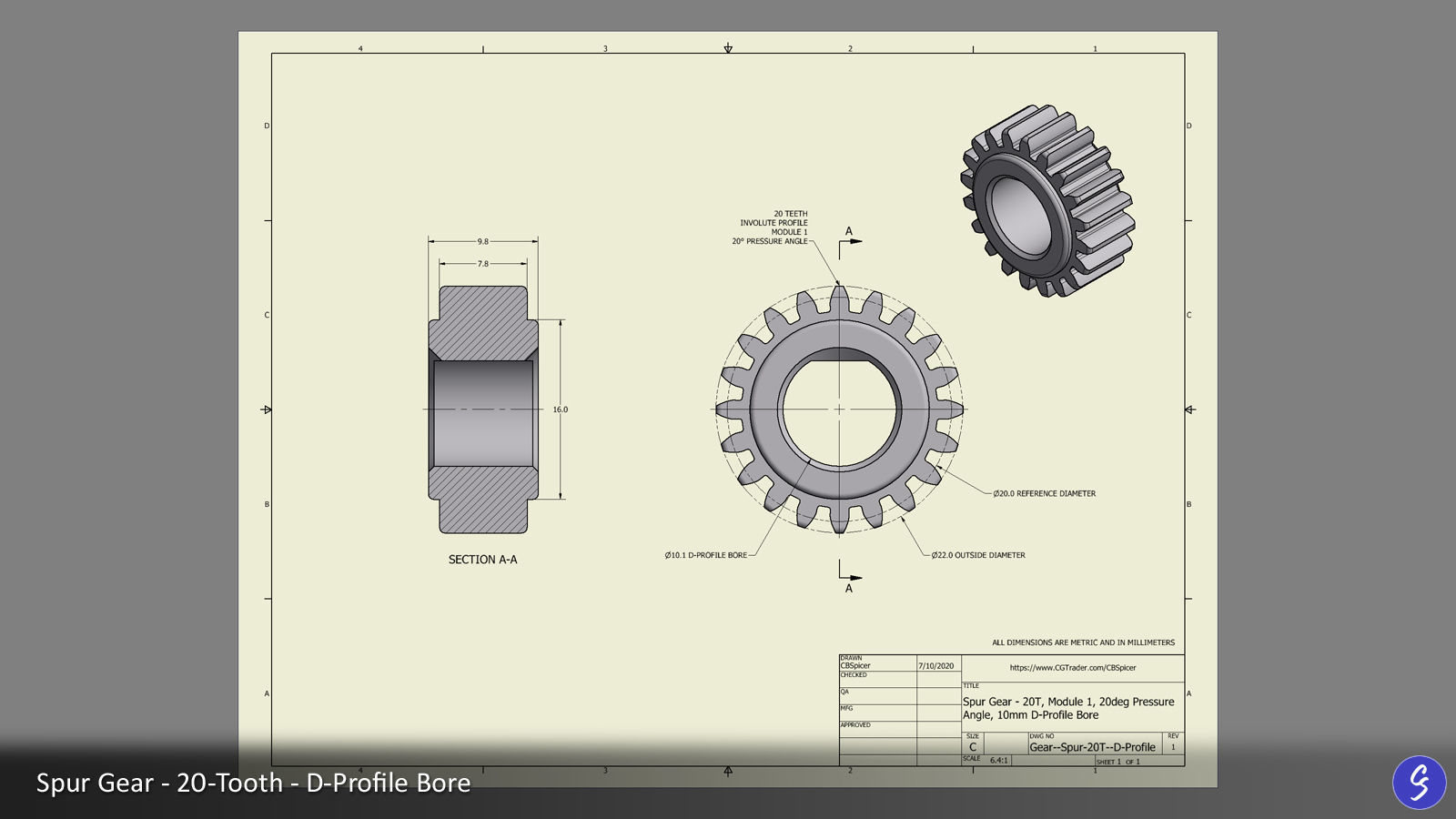 20-Tooth Spur Gear 03 3D print model_11