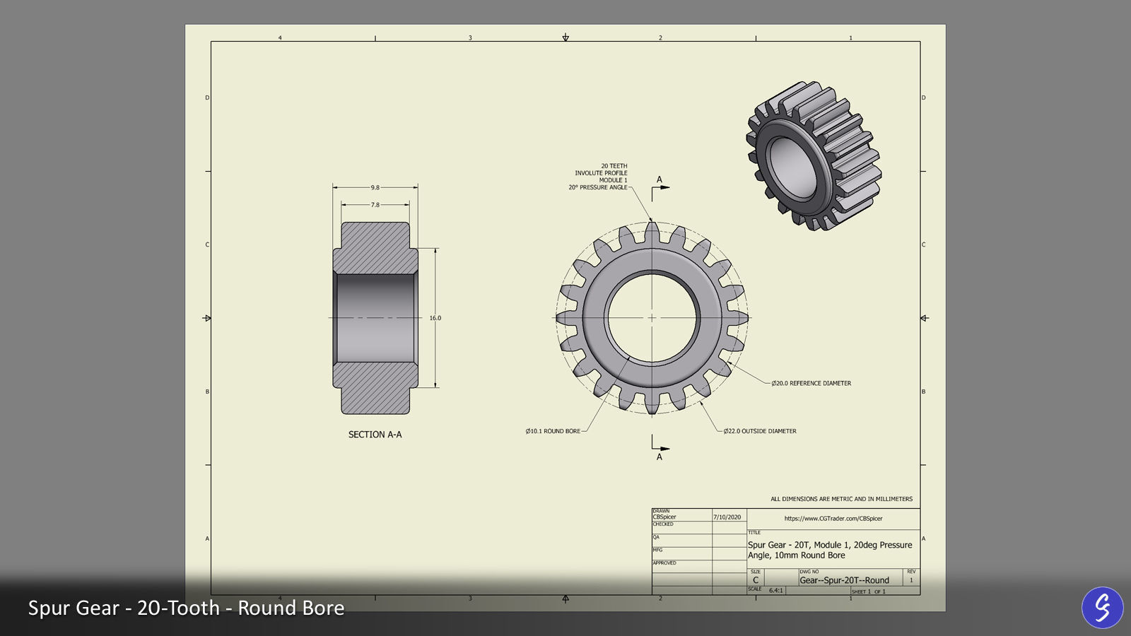20-Tooth Spur Gear 03 3D print model_3