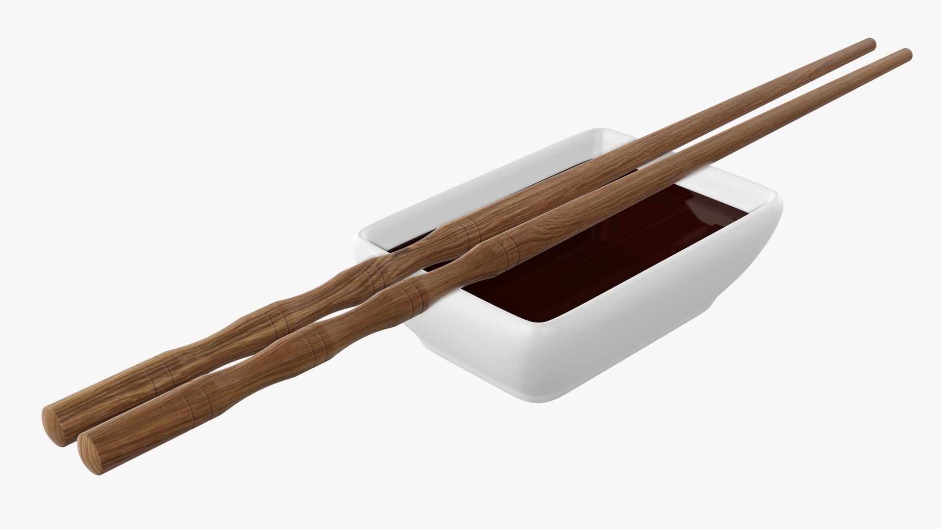 Soy sauce in a bowl and chopsticks 3D model_2