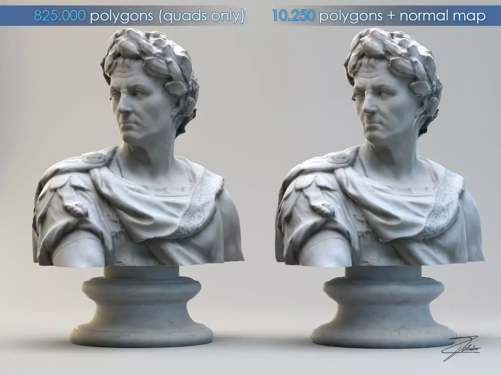 Caius Julius Caesar bust Low-poly 3D model