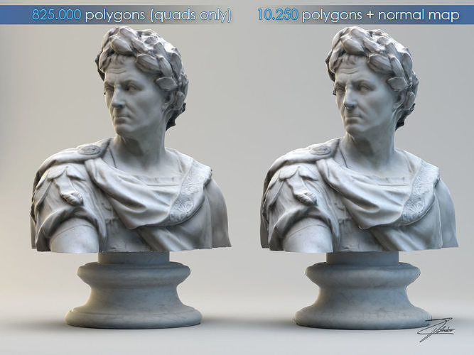 Caius Julius Caesar bust Low-poly 3D model
