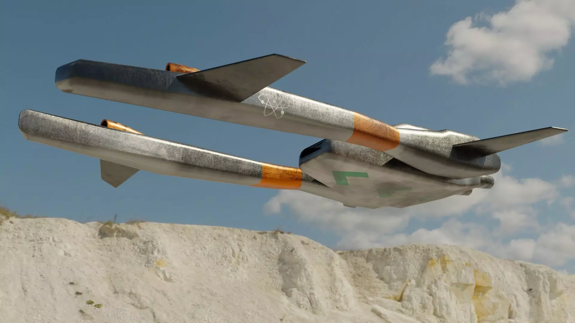 Spaceship 3D model pair of metal blades Low-poly 3D model_0