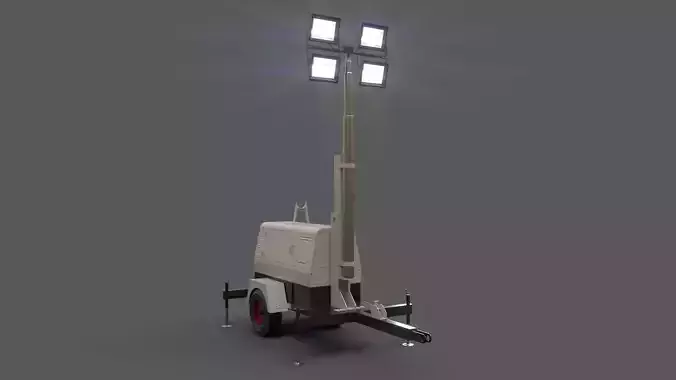 PBR Mobile Light Tower Generator B - Grey  Low-poly 3D model