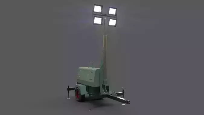 PBR Mobile Light Tower Generator B - Green Light  Low-poly 3D model