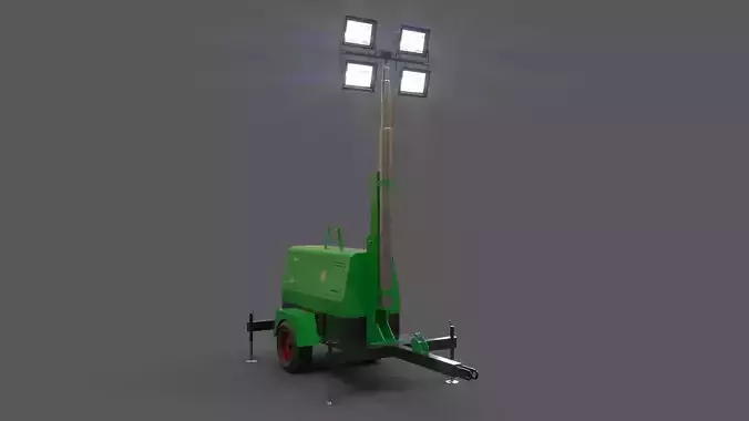 PBR Mobile Light Tower Generator B - Green  Low-poly 3D model