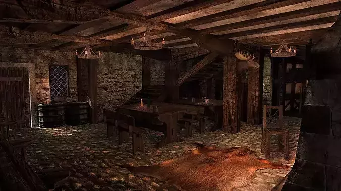 Medieval City Tavern Low-poly 3D model 7