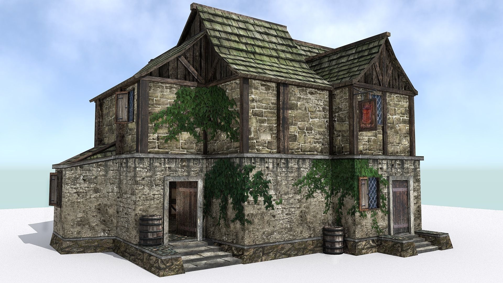 Medieval City Tavern Low-poly 3D model_1