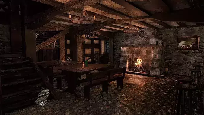 Medieval City Tavern Low-poly 3D model