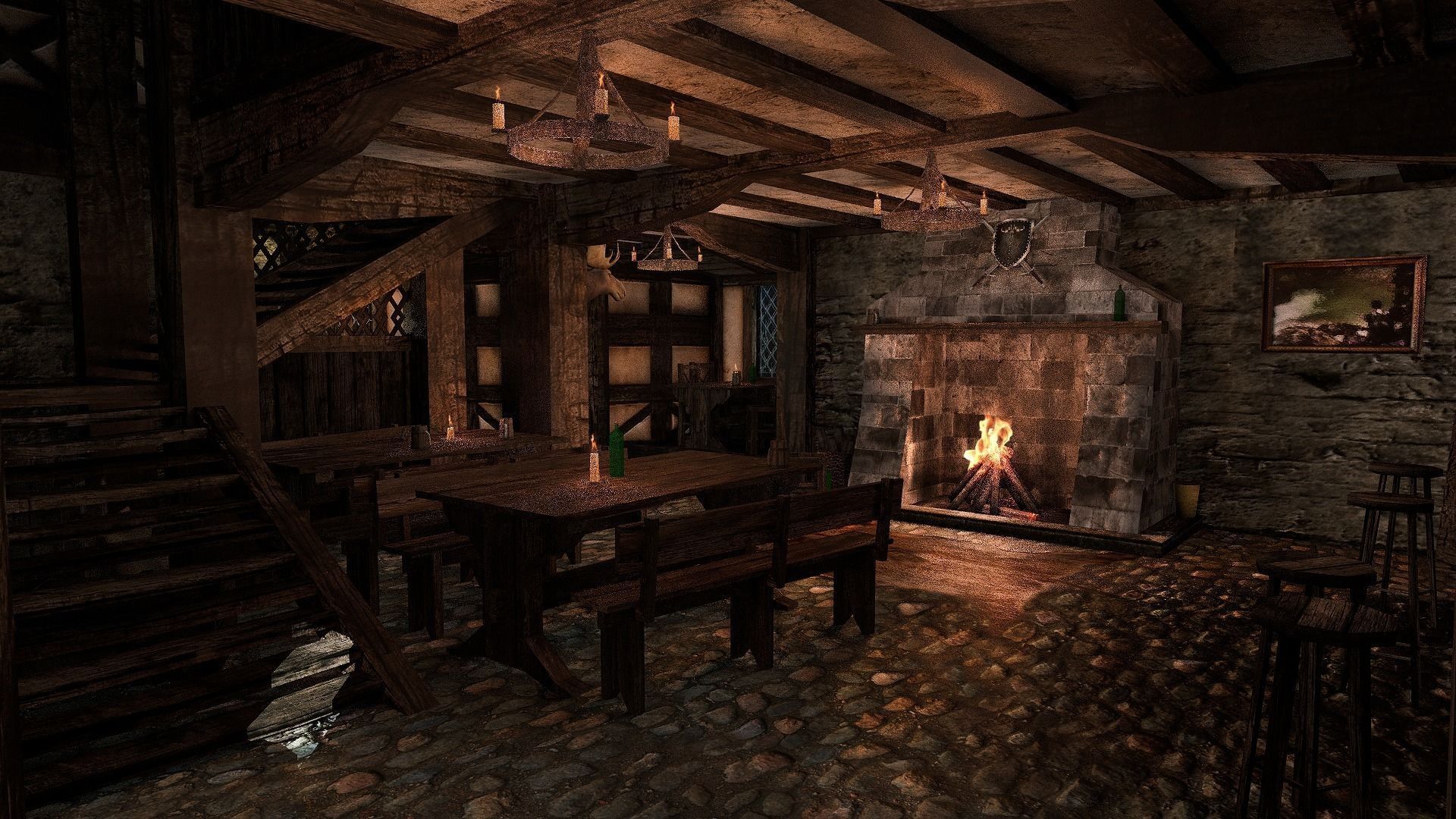 Medieval City Tavern Low-poly 3D model_0