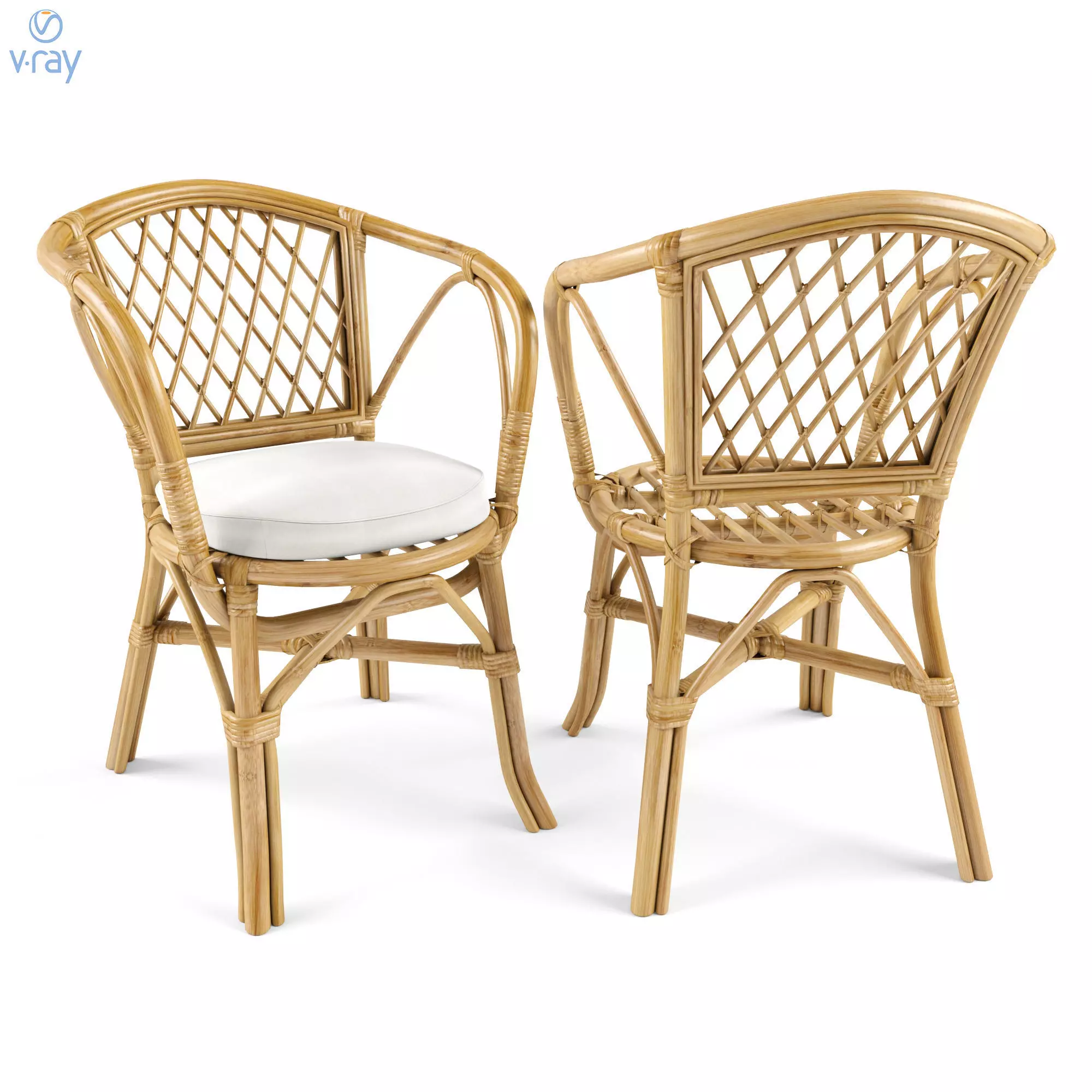Rattan armchair with cushion 3D model_0