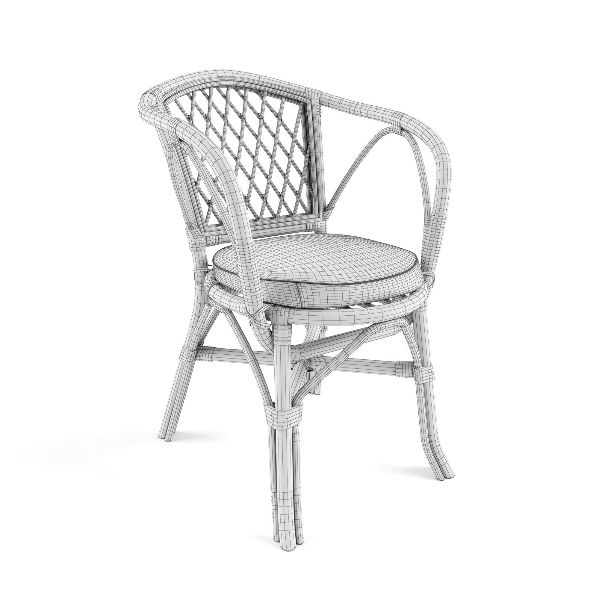 Rattan armchair with cushion 3D model_1