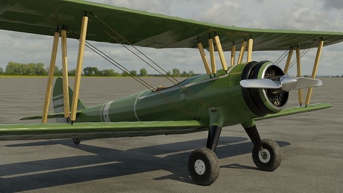 Rigged Antique Biplane 3D model