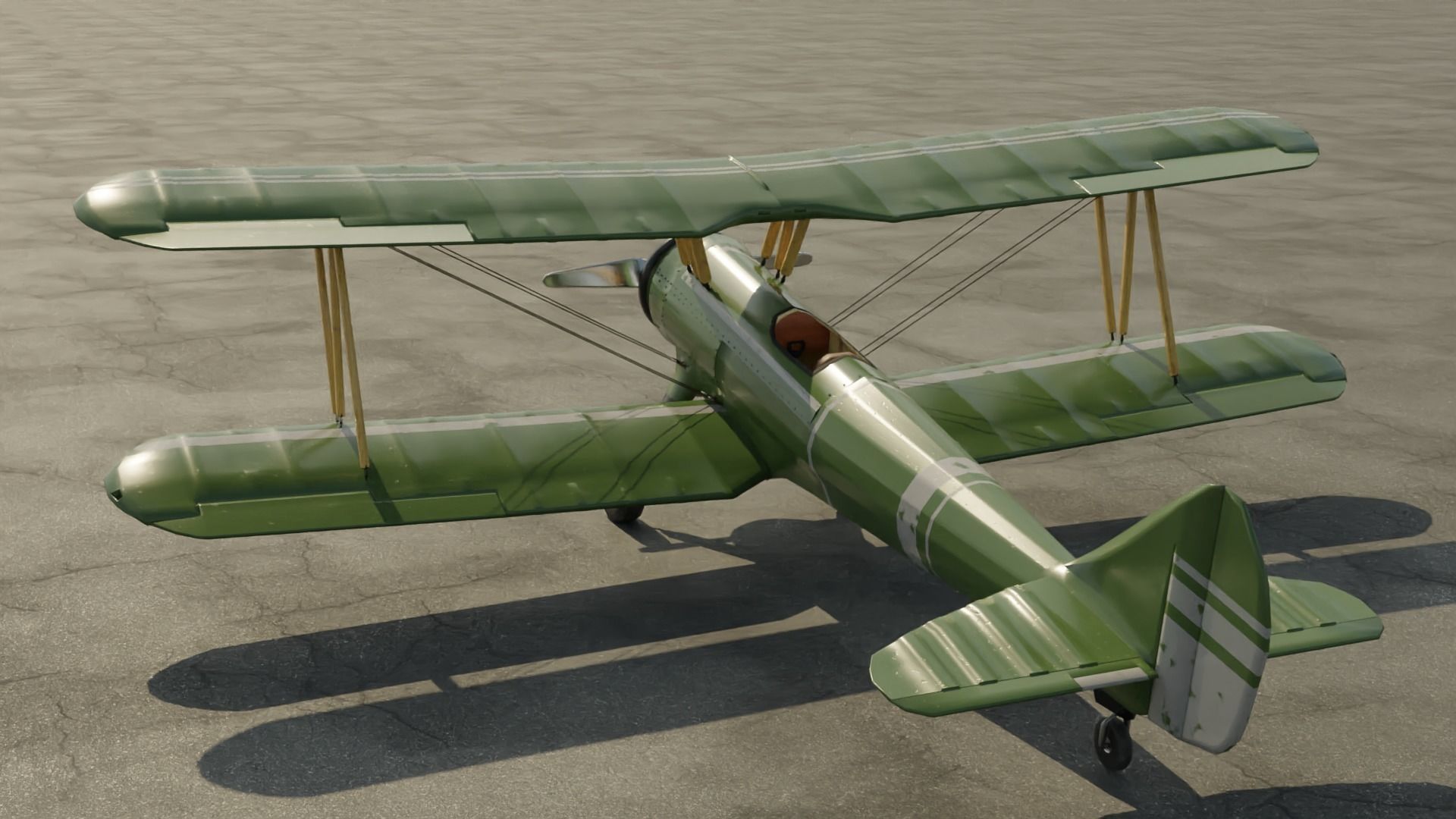 Rigged Antique Biplane 3D model_1