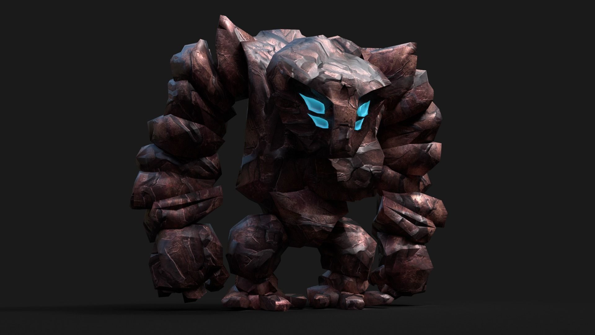 3D Rocky 3D Game Character RIGGED model Golem Low-poly 3D model_3