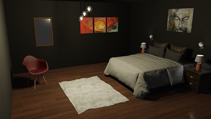 Bedroom 3D Model for Multipurpose Free low-poly 3D model