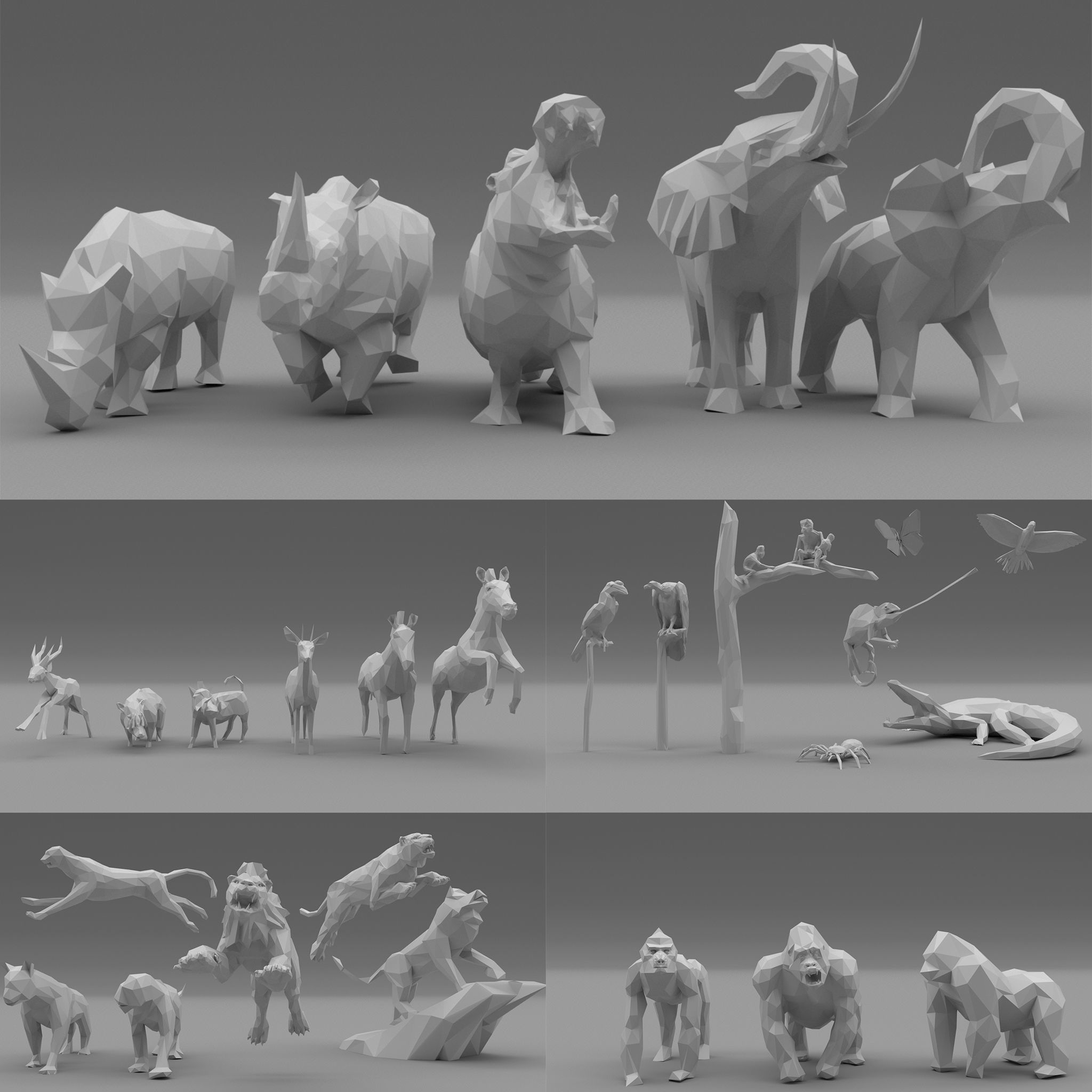 Low Poly - Triangulated Stylized animals pack 3D print 3D print model_2