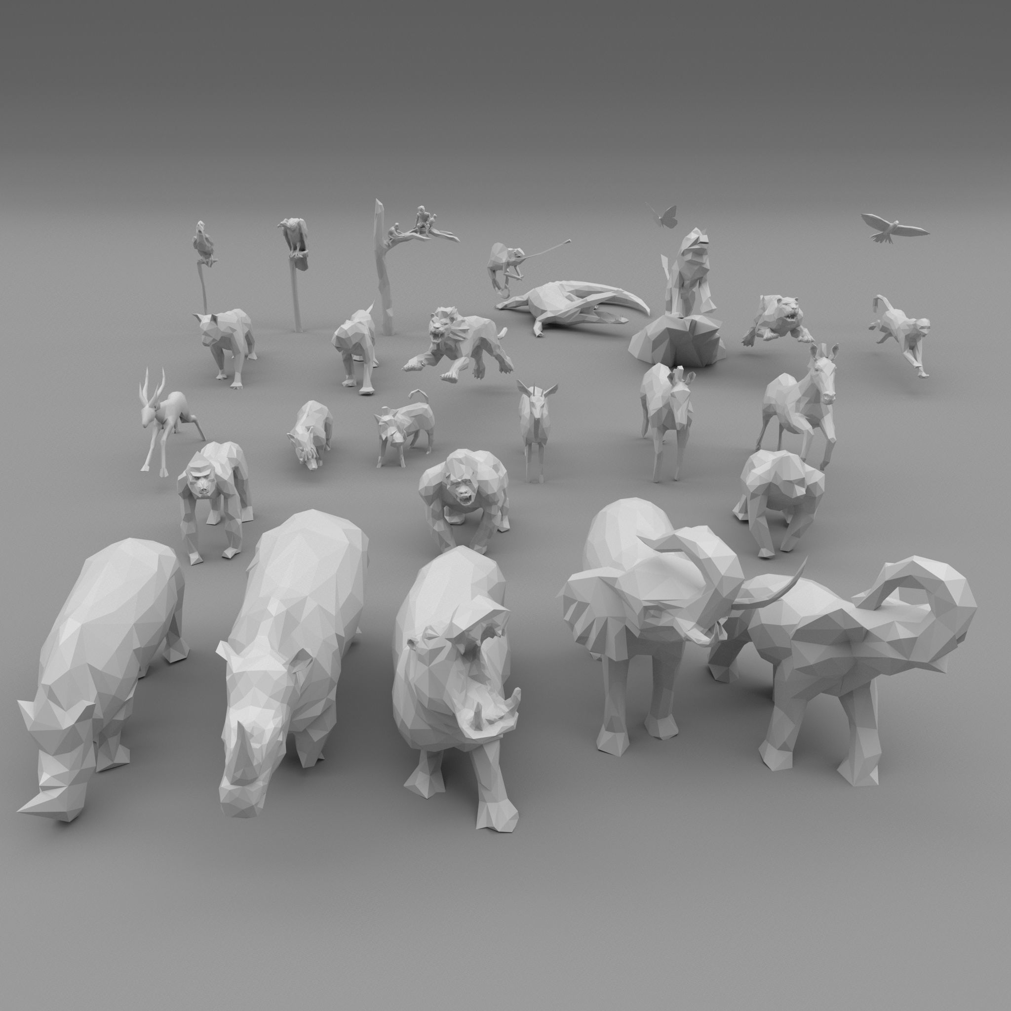 Low Poly - Triangulated Stylized animals pack 3D print 3D print model_1