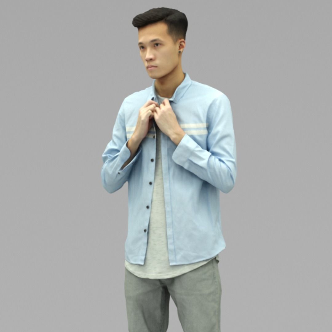 A Handsome Man Standing Alone In Half Body Portrait 3D model_1