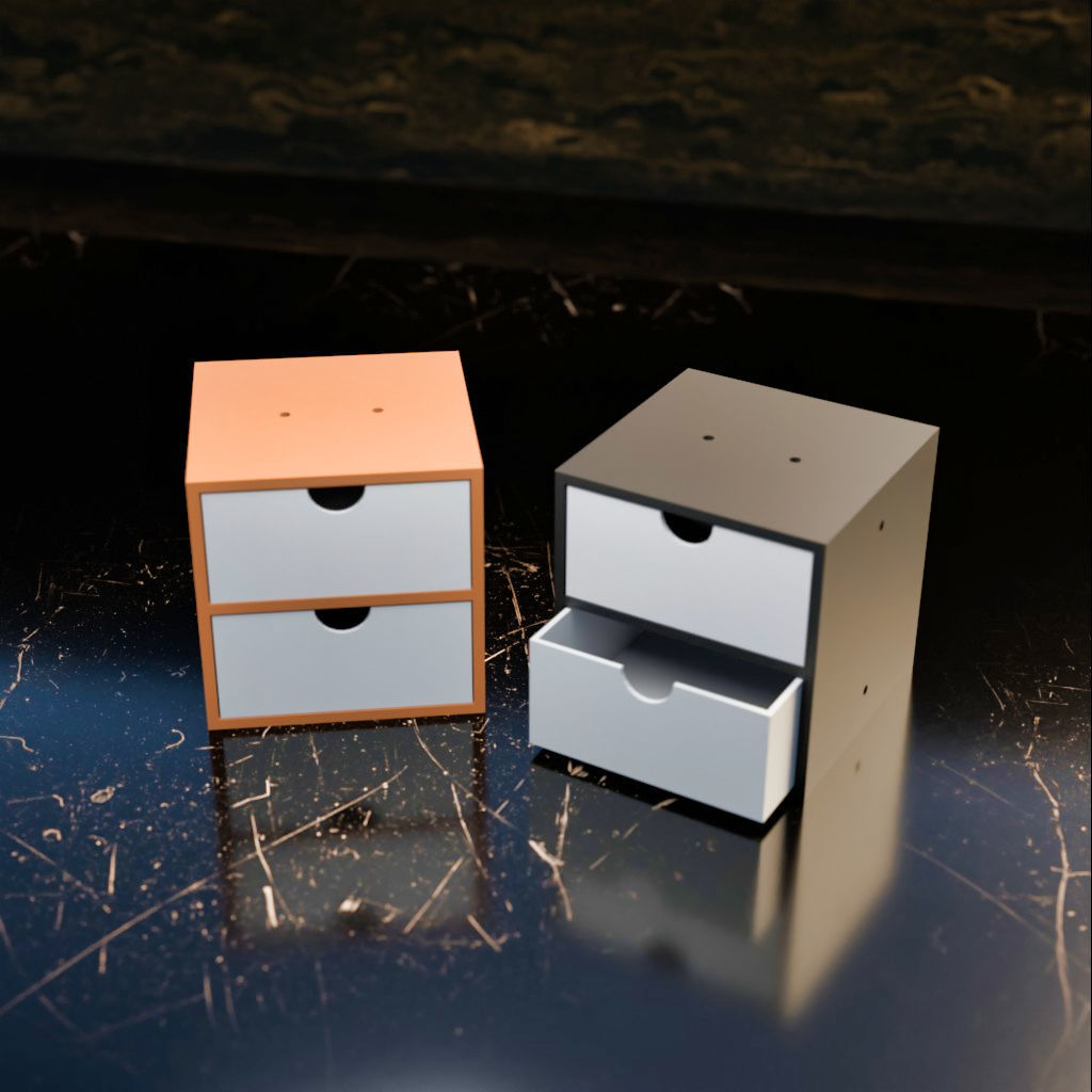 002M LA Unit Medium 2 Drawer Horizontal Storage Organiser 3D print model_1