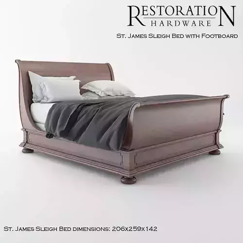 Restoration Hardware StJames Sleigh Bed with footboard 3D model
