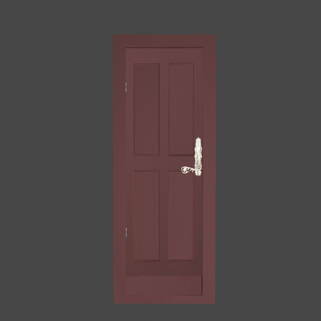Wooden doors with golden handle 3D model_1