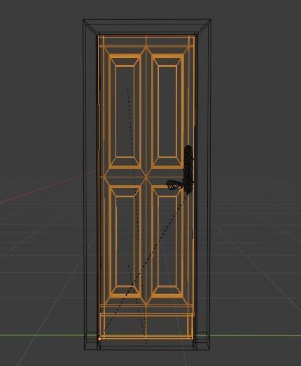 Wooden doors with golden handle 3D model_3